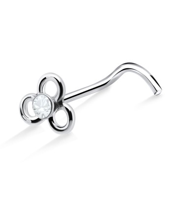 Hollow Flower with Stone Silver Curved Nose Stud NSKB-378